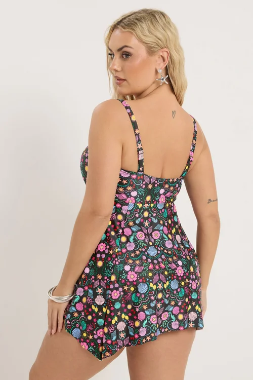 Yours Curve Black Shell Print Tankini Top - 34-36 Image 5