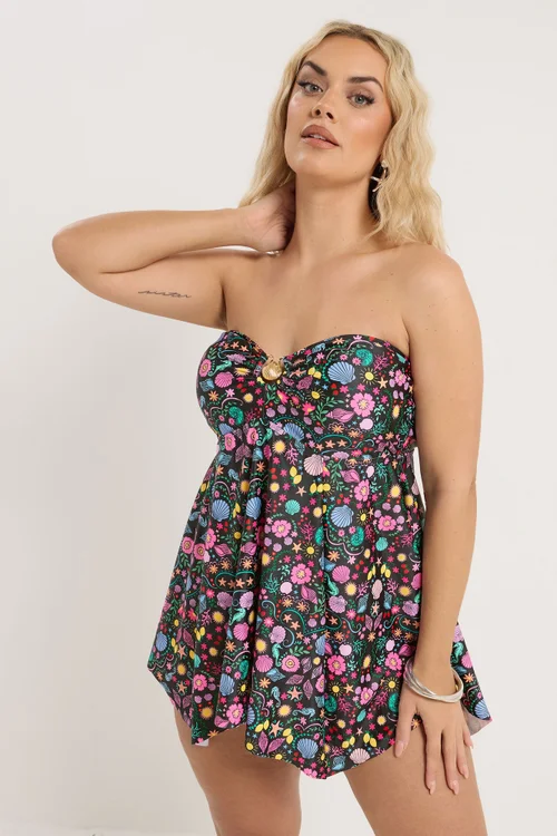 Yours Curve Black Shell Print Tankini Top - 34-36 Image 2