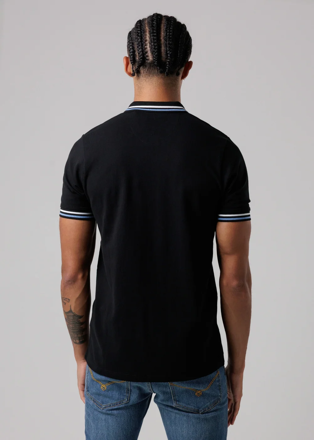 Firetrap Black Regular Fit Cotton Button Polo Shirt With Stripe Detail - M Image 2