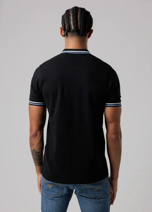 Firetrap Black Regular Fit Cotton Button Polo Shirt With Stripe Detail - M Image 2
