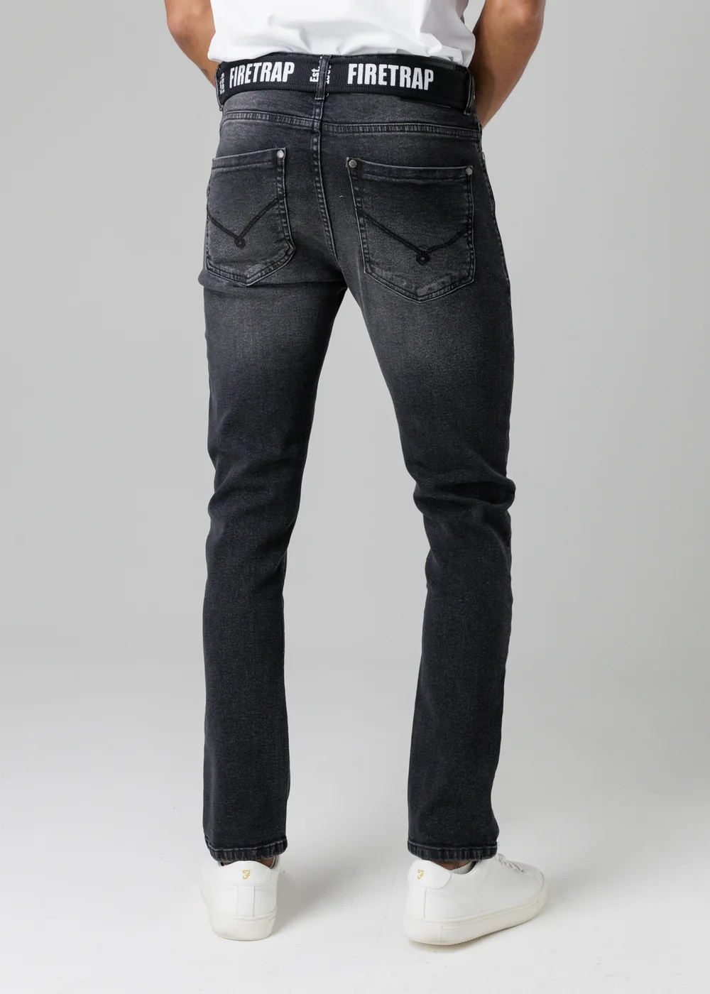 Firetrap Black Slim Fit Jeans With Branded Cotton Belt And Contrast Stitching - 32/L32 Image 2
