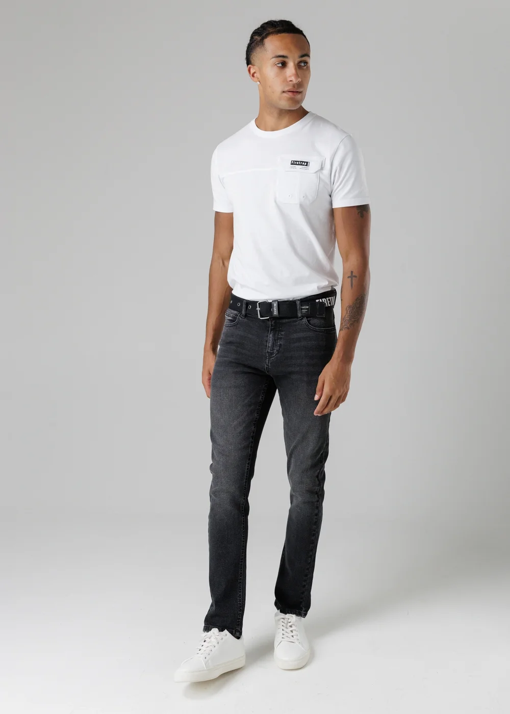 Firetrap Black Slim Fit Jeans With Branded Cotton Belt And Contrast Stitching - 32/L32 Image 4