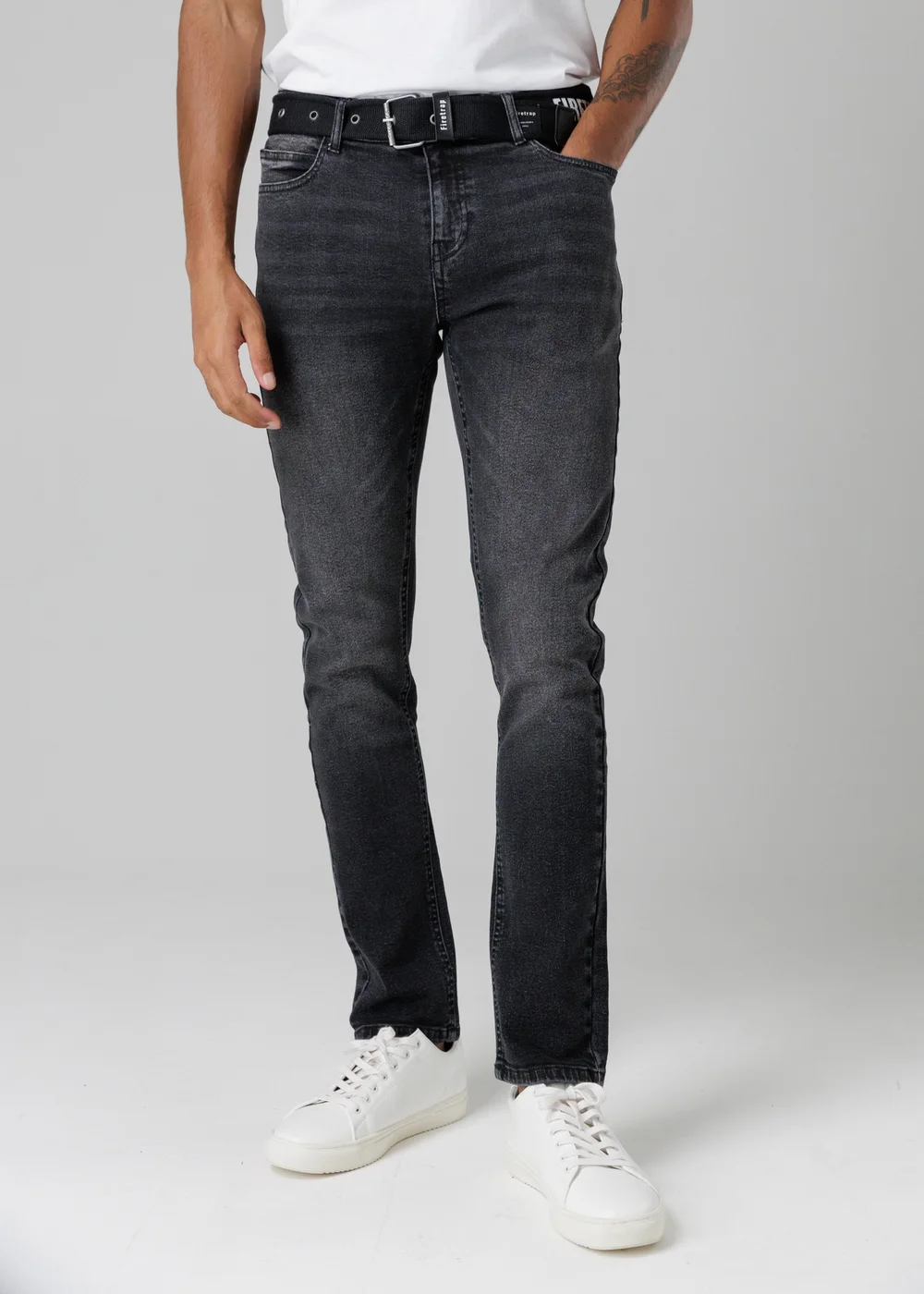 Firetrap Black Slim Fit Jeans With Branded Cotton Belt And Contrast Stitching - 32/L32 Image 1