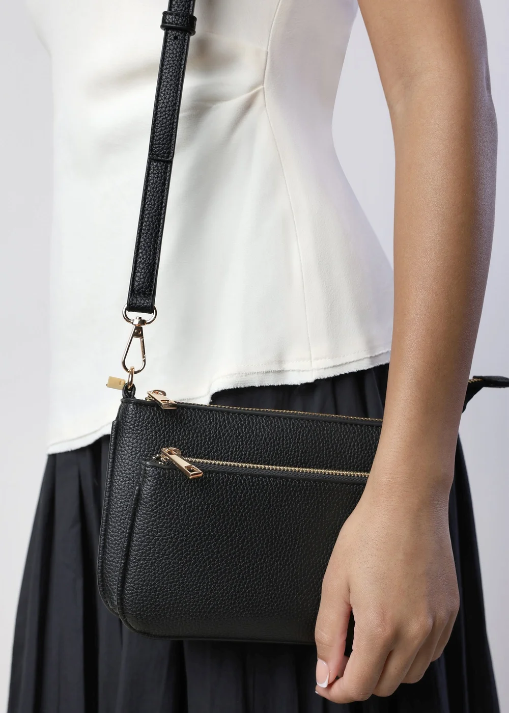 Where's That From Black Elani Small Double Zip Cross Body Bag - One Size Image 2
