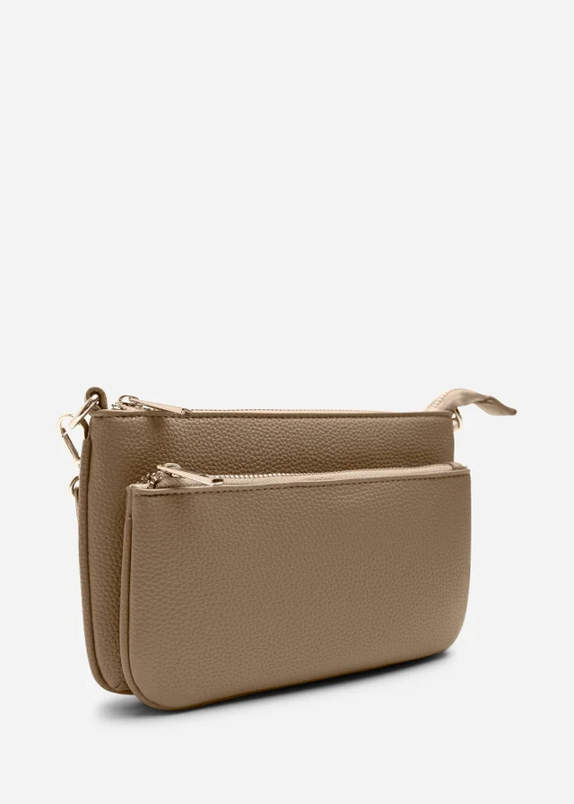 Where's That From Tan Elani Small Double Zip Cross Body Bag