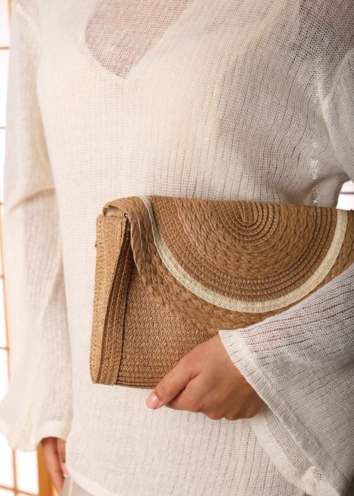 Where's That From Brown Alto Raffia Fold Over Clutch Bag - One Size Image 2