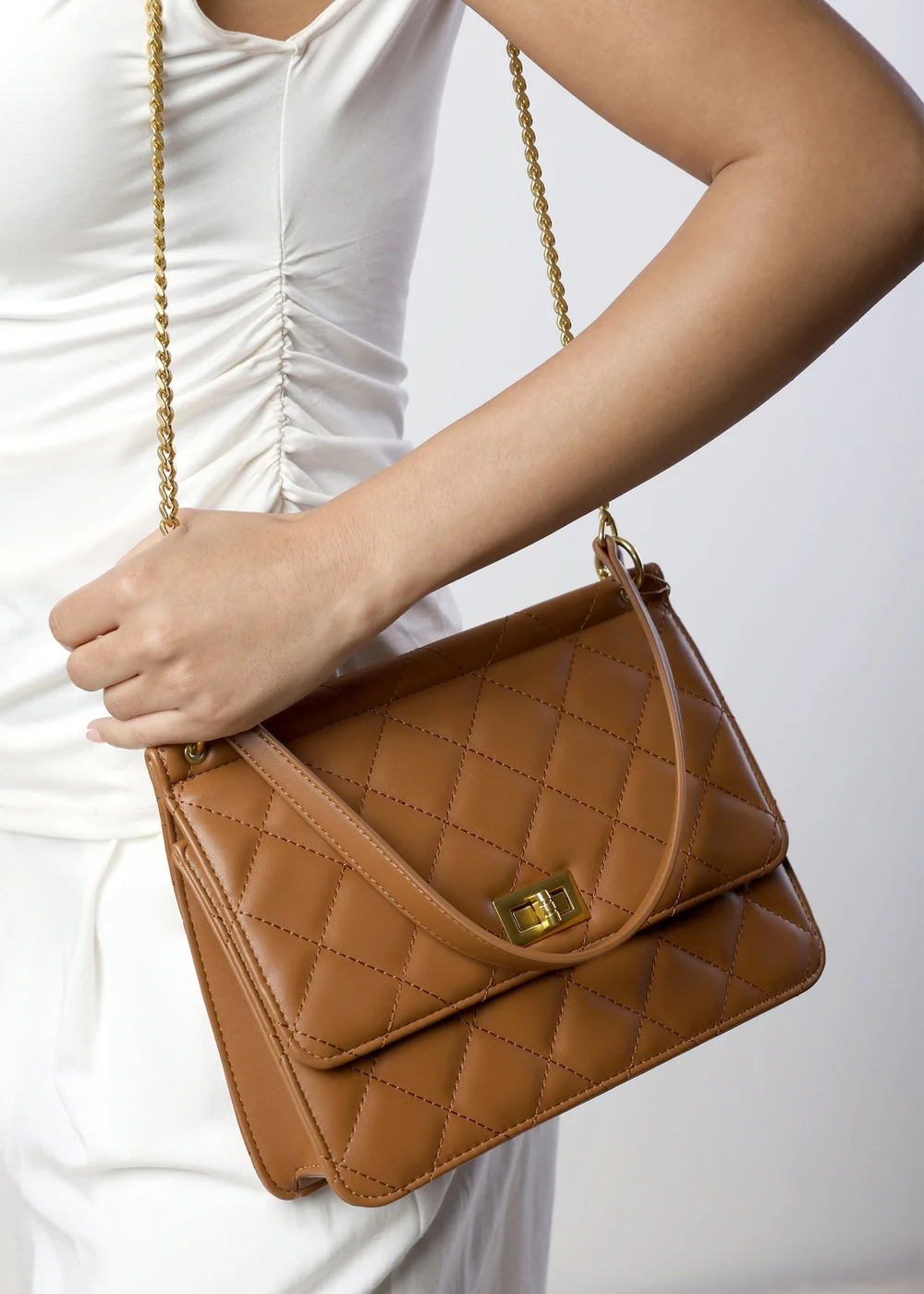 Where's That From Brown Arisbeth Quilted Cross Body Shoulder Bag - One Size Image 2