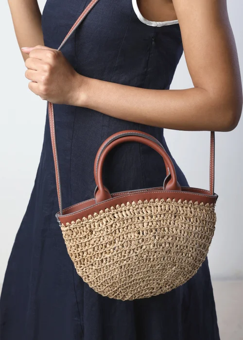 Where's That From Tan Jianna Woven Raffia Tote With Cross Body - One Size Image 6