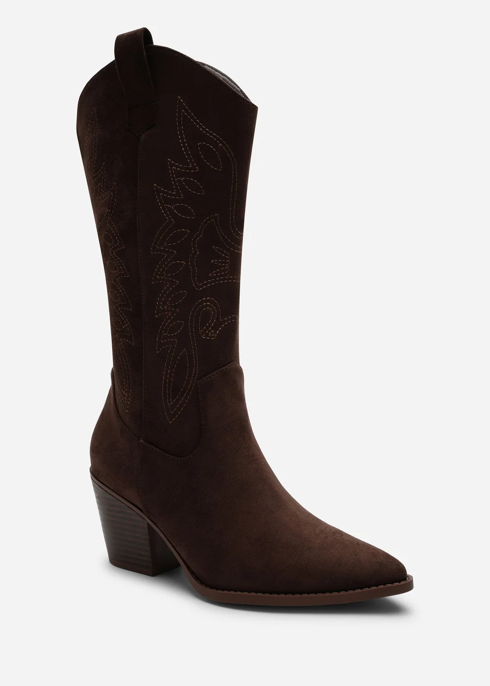Where's That From Brown Yasmine Calf Cowboy Boots Block Heel Western Embroidered - 4 Image 1
