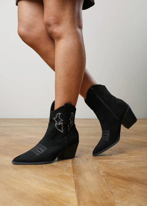 Where's That From Black Seraphina Cowboy Boots Ankle Length Western Block Heel - 6 Image 5