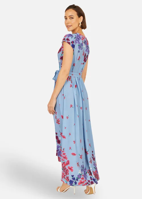 Yumi Blue Floral Mirror Wrap High Low Midi Wrap Dress - 10 Image 2