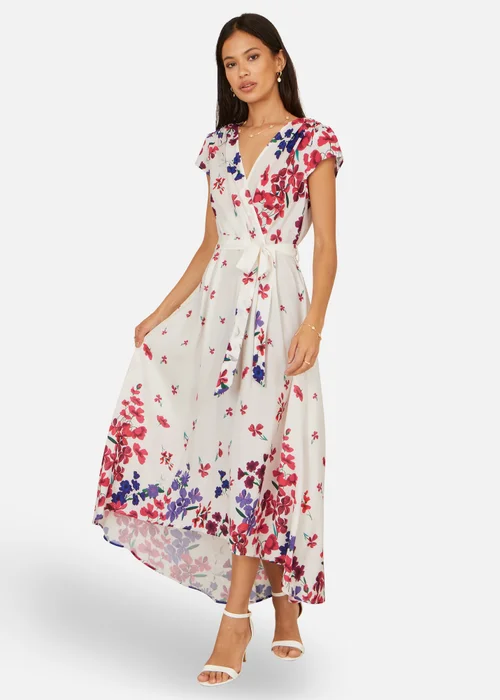 Yumi Ivory Floral Mirror Wrap Dress With Dip Hem - 10 Image 1