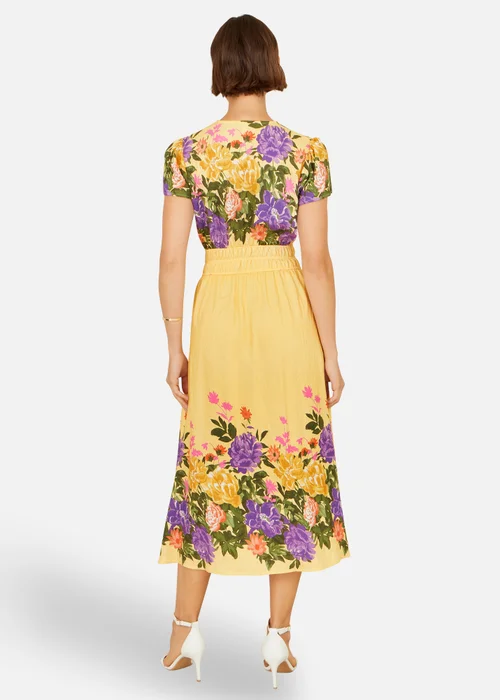 Yumi Butter Yellow Floral Mirror Print Viscose Midi Dress - 10 Image 2
