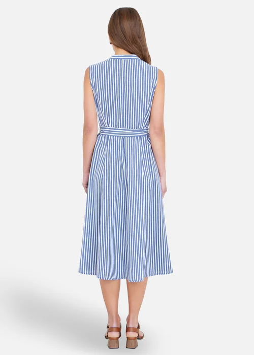 Yumi Navy Stripe Midi Sleeveless Shirt Dress - 8 Image 2