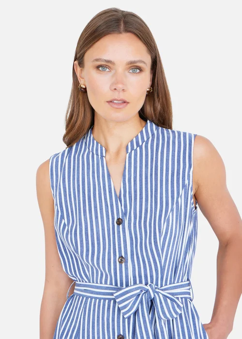 Yumi Navy Stripe Midi Sleeveless Shirt Dress - 8 Image 3