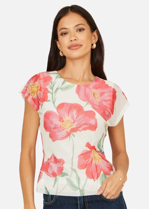 Yumi Ivory Poppy Print Mesh Top - 12 Image 1
