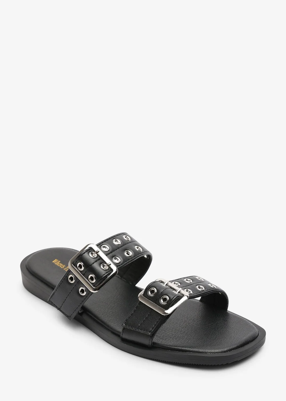 Where's That From Black Orchard Slide On Double Buckle Studded Sandal - 3 Image 3