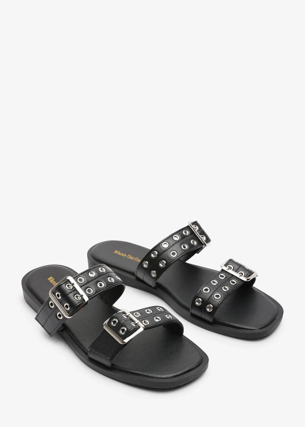 Where's That From Black Orchard Slide On Double Buckle Studded Sandal - 3 Image 4