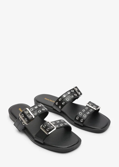 Where's That From Black Orchard Slide On Double Buckle Studded Sandal - 3 Image 4