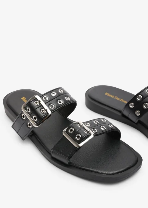 Where's That From Black Orchard Slide On Double Buckle Studded Sandal - 3 Image 5