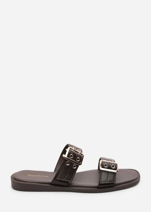 Where's That From Brown Orchard Slide On Double Buckle Studded Sandal - 4 Image 1
