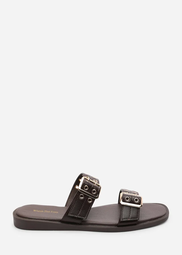 Where's That From Brown Orchard Slide On Double Buckle Studded Sandal