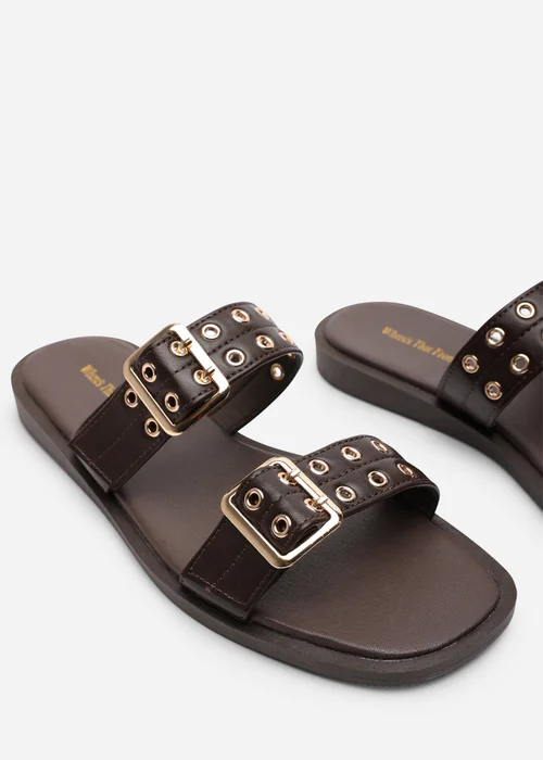 Where's That From Brown Orchard Slide On Double Buckle Studded Sandal - 4 Image 4