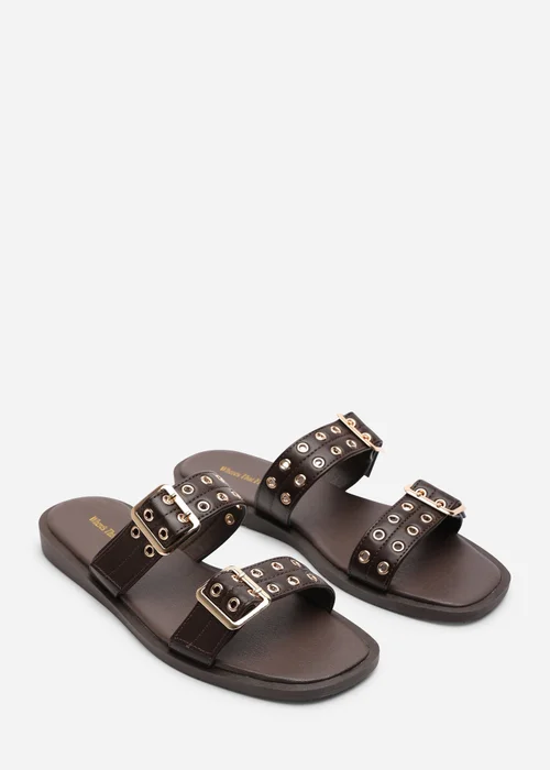 Where's That From Brown Orchard Slide On Double Buckle Studded Sandal - 4 Image 3