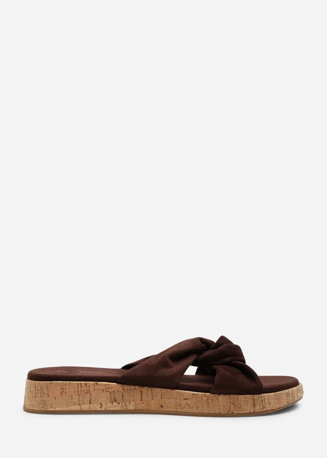 Where's That From Brown Bowite Knotted Open Toe Low Wedge Sandal