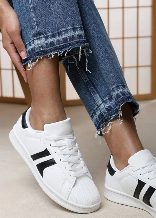 Where's That From Yamileth White Black Stripe Panel Detailed Trainer - 4 Image 1