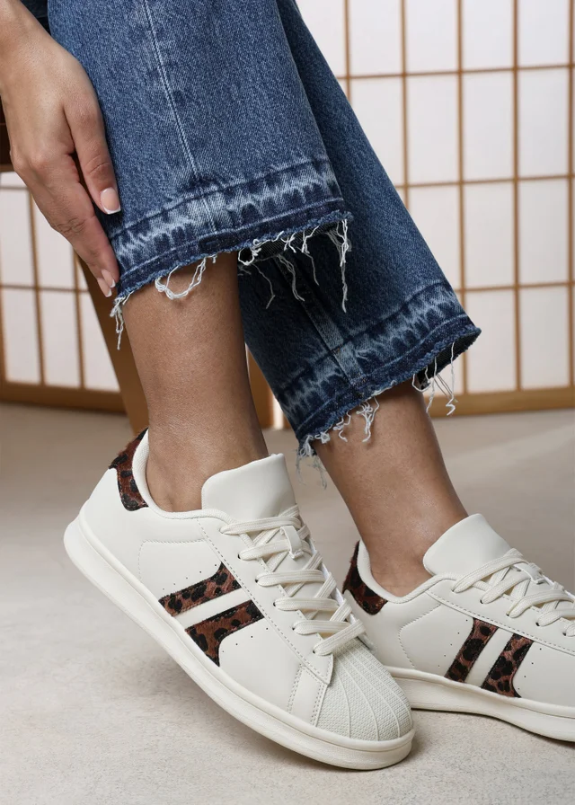 Where's That From Yamileth Beige Leopard Stripe Panel Detailed Trainer