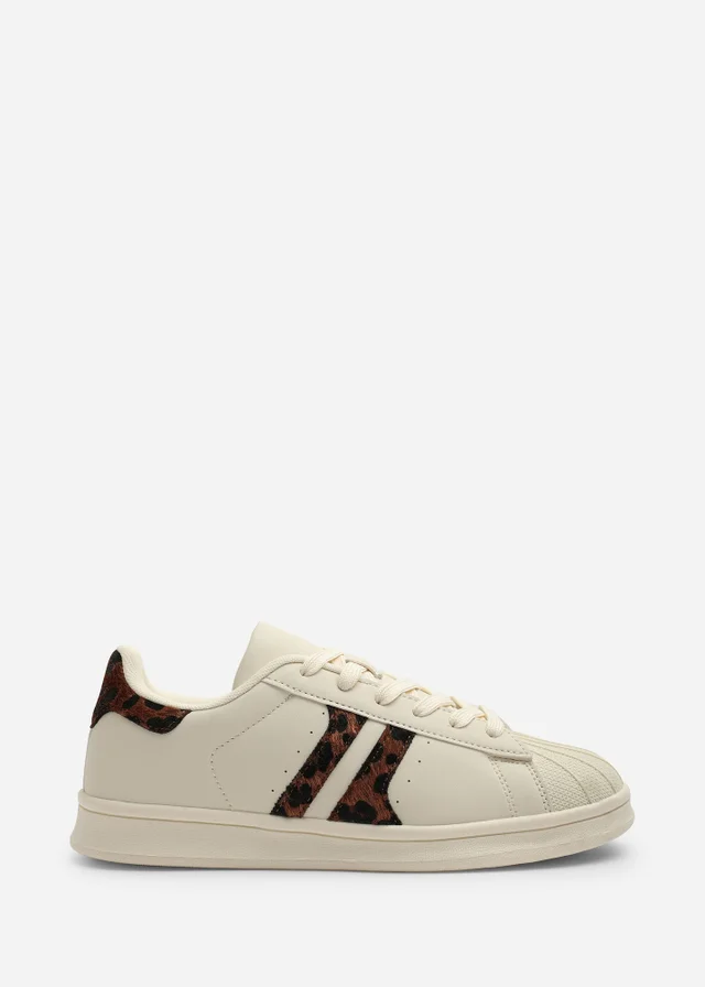 Where's That From Yamileth Beige Leopard Stripe Panel Detailed Trainer
