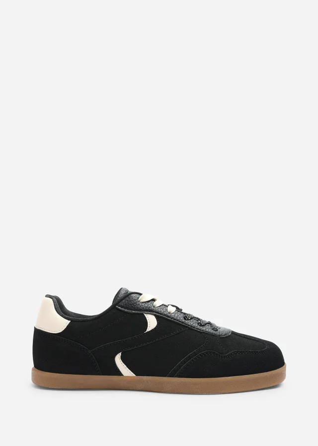 Where's That From Anaiah Black Faux Suede Low Profile Side Panel Detailed Trainer