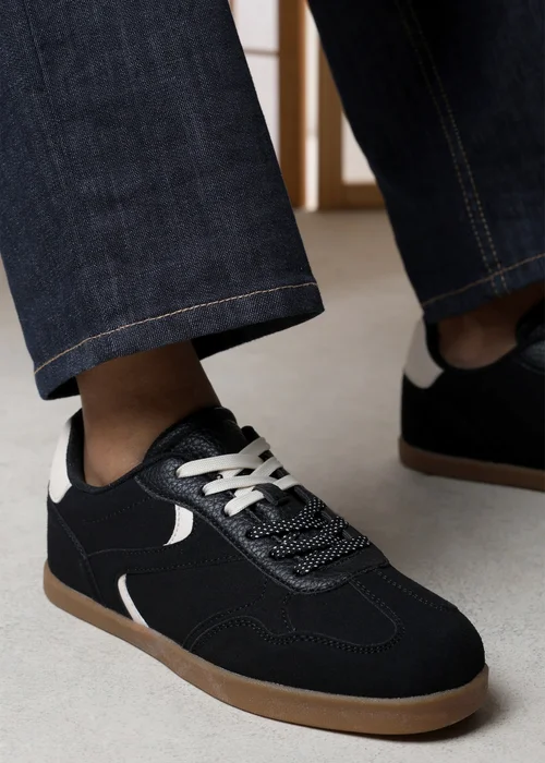 Where's That From Anaiah Black Faux Suede Low Profile Side Panel Detailed Trainer - 4 Image 2