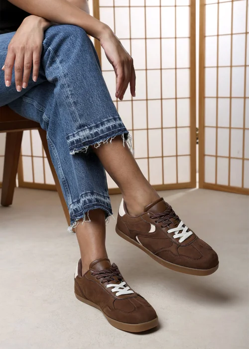 Where's That From Anaiah Brown Faux Suede Low Profile Side Panel Detailed Trainer - 4 Image 2