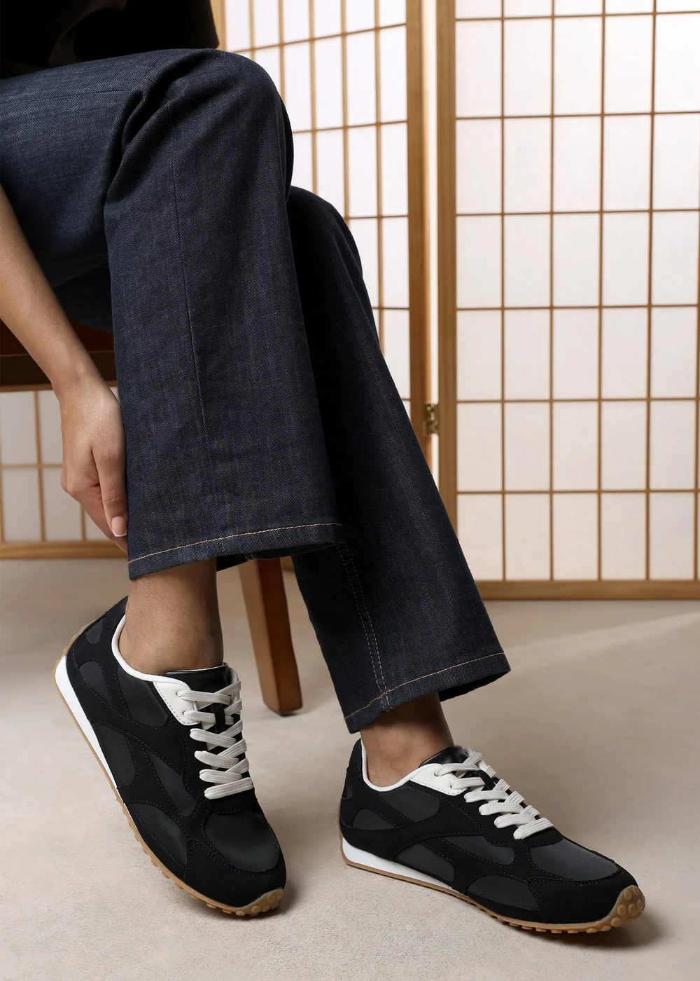 Where's That From Marleigh Black Faux Suede Retro Runner Trainer - 4 Image 6