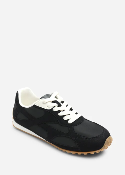Where's That From Marleigh Black Faux Suede Retro Runner Trainer - 4 Image 3