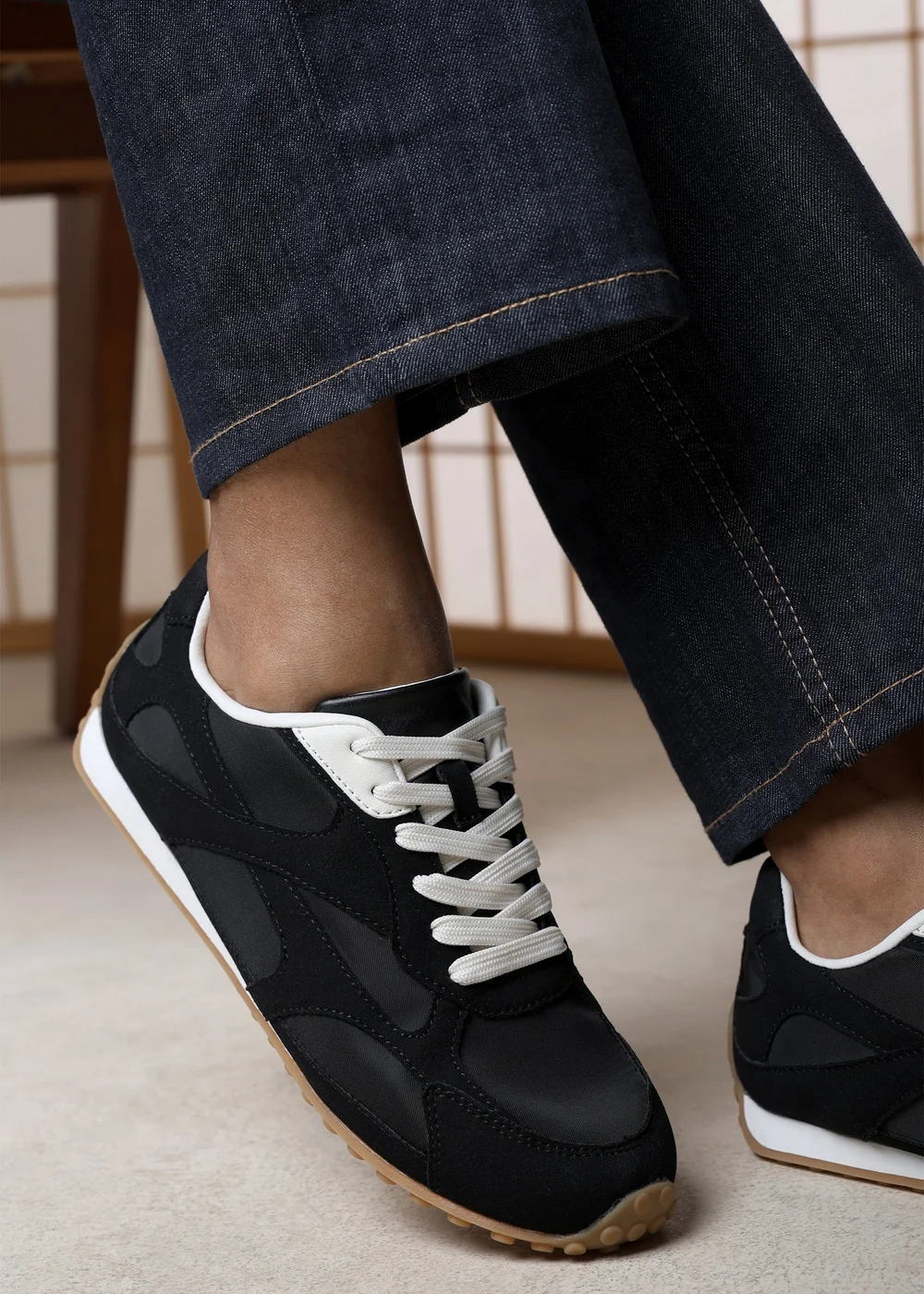 Where's That From Marleigh Black Faux Suede Retro Runner Trainer - 4 Image 2