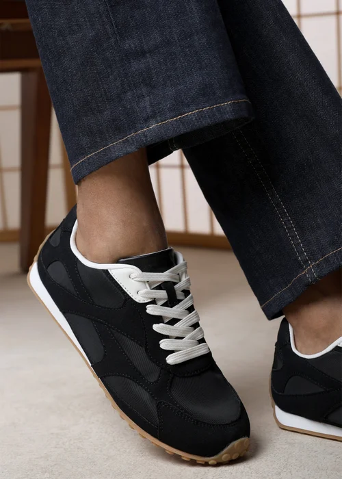 Where's That From Marleigh Black Faux Suede Retro Runner Trainer - 4 Image 2
