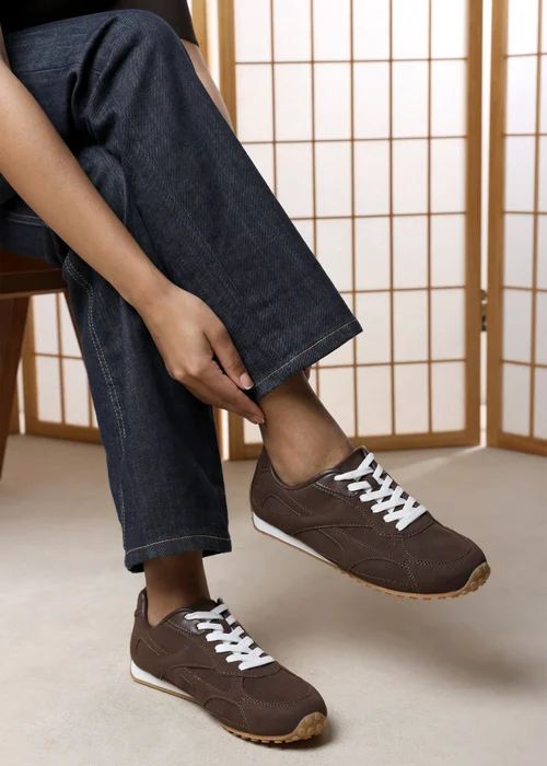 Where's That From Marleigh Brown Faux Suede Retro Runner Trainer - 5 Image 2