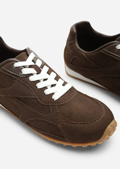 Where's That From Marleigh Brown Faux Suede Retro Runner Trainer - 5 Image 5