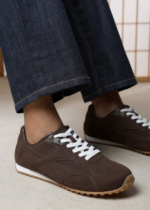 Where's That From Marleigh Brown Faux Suede Retro Runner Trainer - 5 Image 6