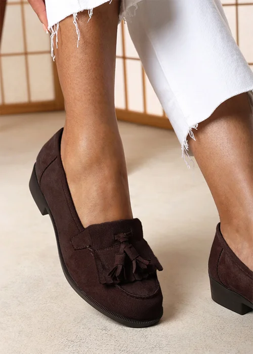 Where's That From Brown Avani Flatform Slip On Loafers Shoes With Tassel - 4 Image 2