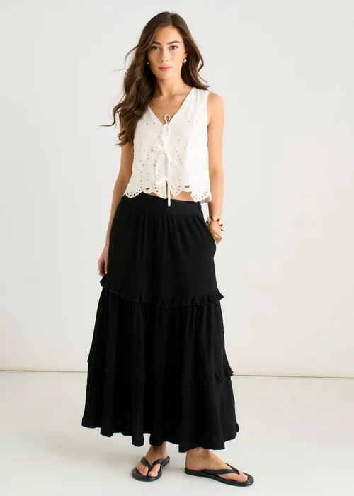 Gini London Black Tiered Cotton Skater Maxi skirt - 8 Image 1