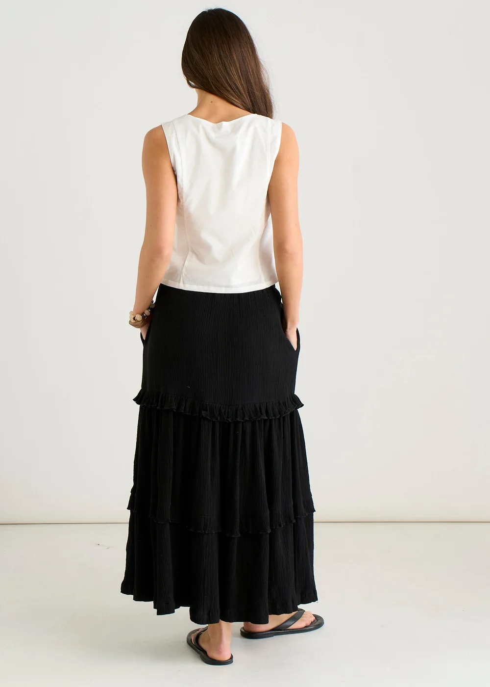 Gini London Black Tiered Cotton Skater Maxi skirt - 8 Image 2