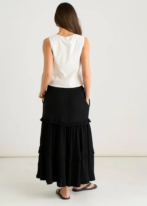 Gini London Black Tiered Cotton Skater Maxi skirt - 8 Image 2