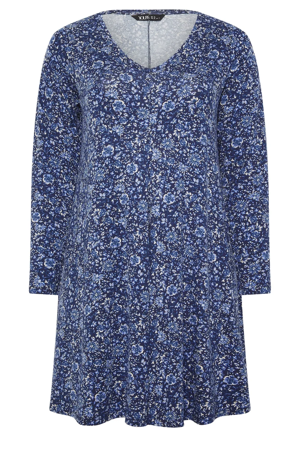 Yours Curve Blue Floral Print Pleat Front Dress - 22-24 Image 5