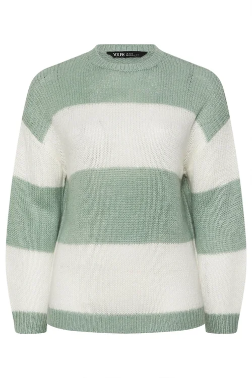 Yours Curve Green Striped Knitted Jumper - 30 Image 5