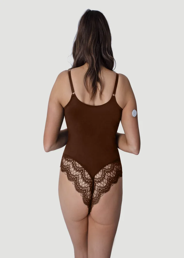 Conturve Brown Plunging Lace Bodysuit Shaping Thong
