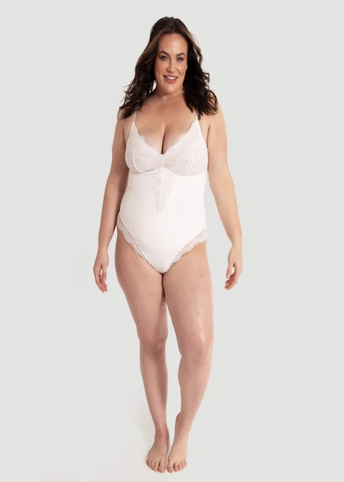 Conturve White Plunging Lace Bodysuit Shaping Thong - L Image 1